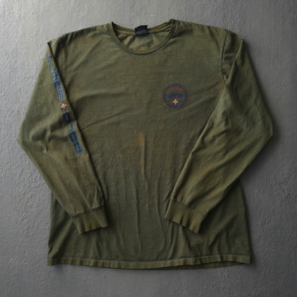 Vintage 2000s Polo Sport Green Long Sleeve T-shirt Large RL67 Swiss Cross
